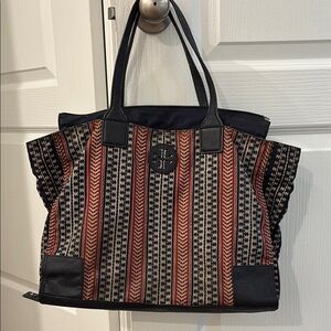 Tory Burch Black and Red Tote Bag with Structured Design